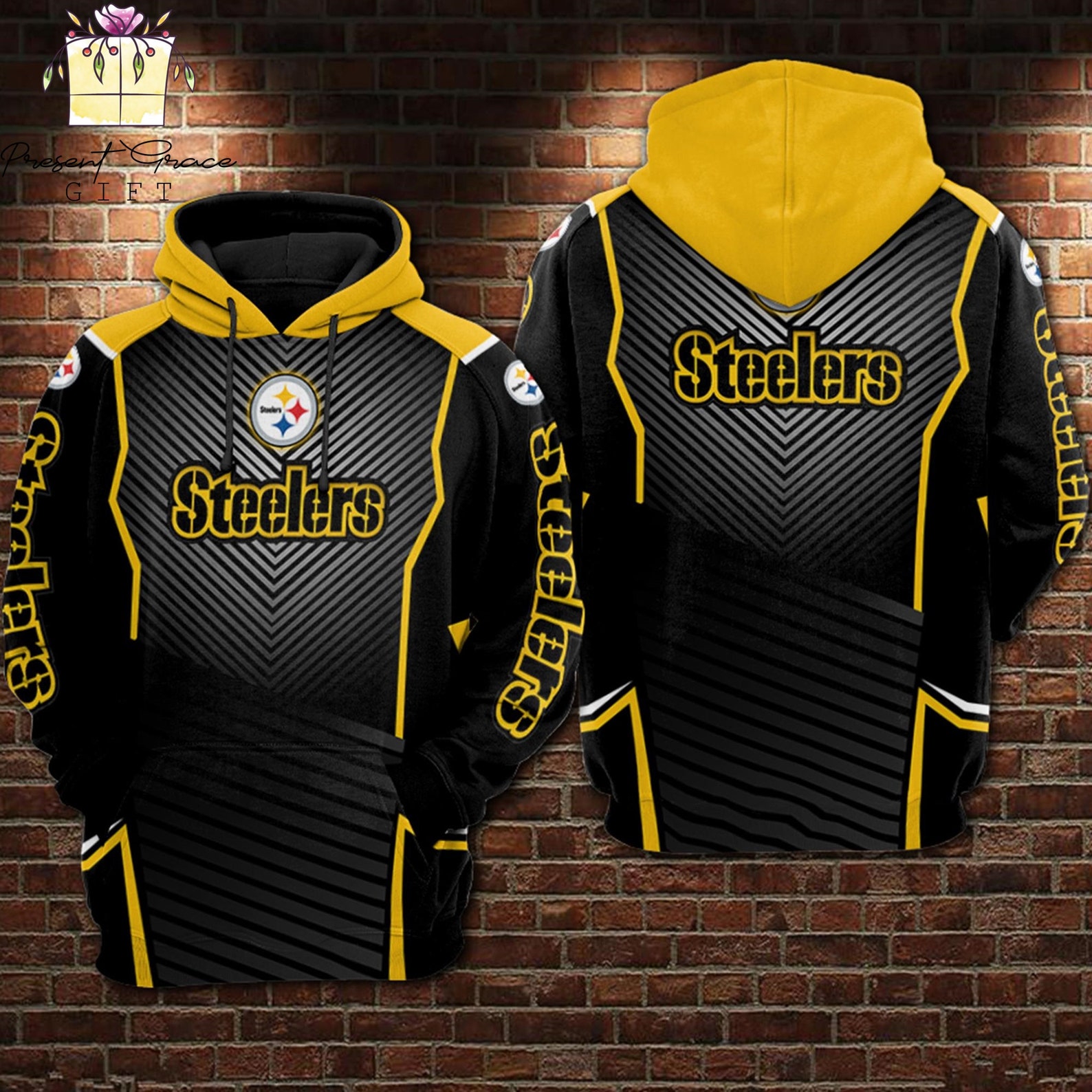 Pittsburgh Steelers Nfl Striped 3D All Over Print Zip Up Hoodie Option
