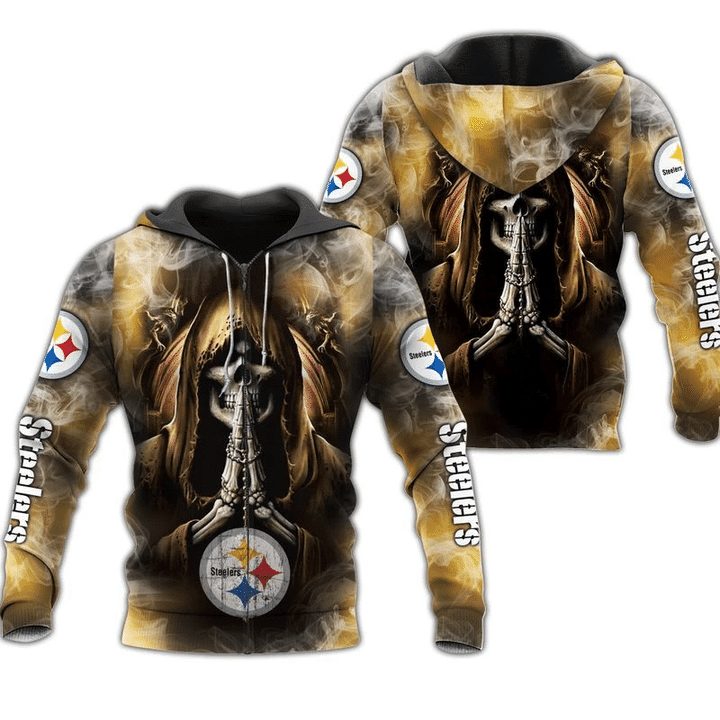 Pittsburgh Steelers Skull Background Smoke 3D Hoodie Zip Hoodie, Nfl 3D All Over Print Hoodie Zip Hoodie