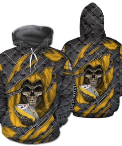 Pittsburgh Steelers Skull Cracked Metal 3D Hoodie Zip Hoodie, Nfl 3D All Over Print Hoodie Zip Hoodie