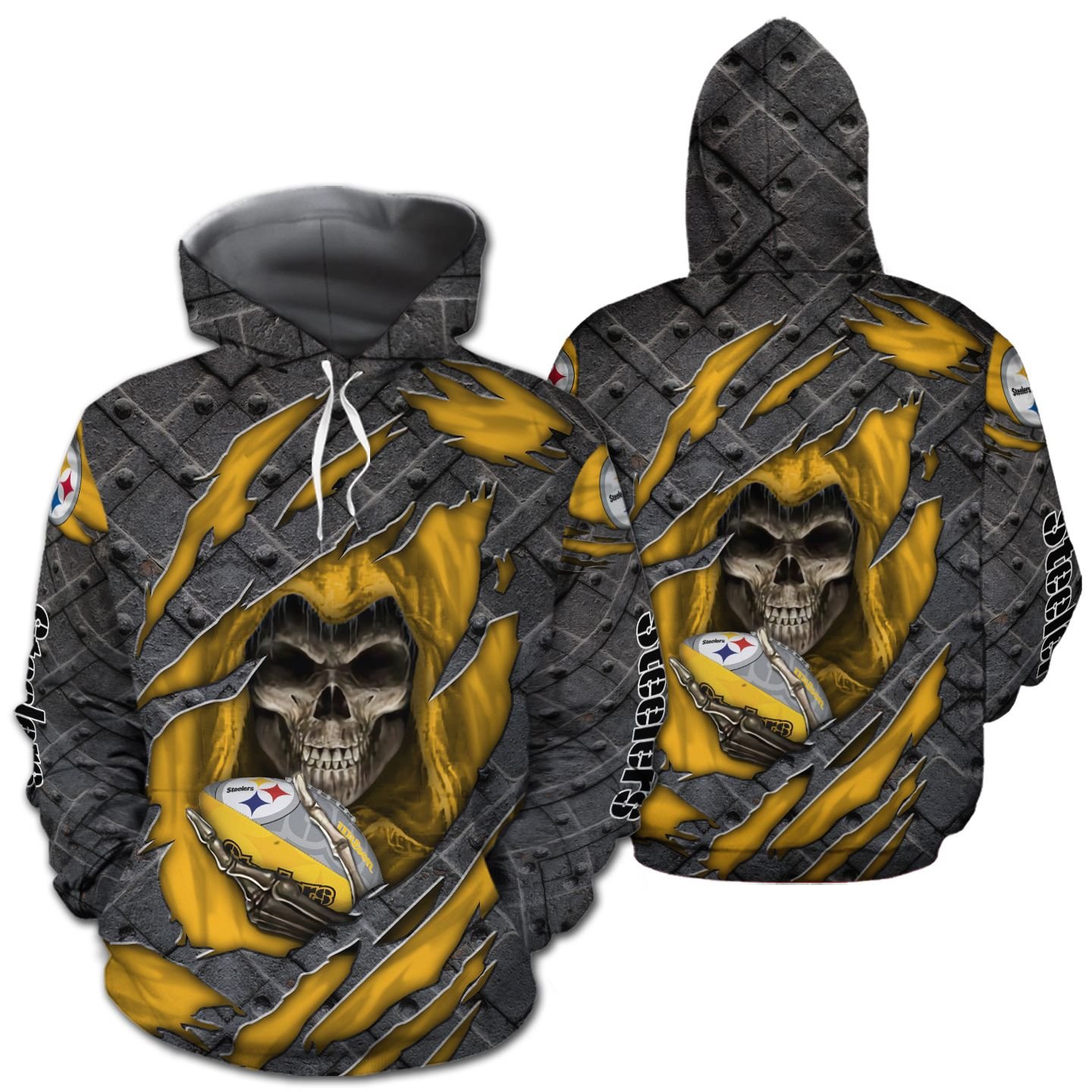 Pittsburgh Steelers Skull Cracked Metal 3D Hoodie Zip Hoodie, Nfl 3D All Over Print Hoodie Zip Hoodie