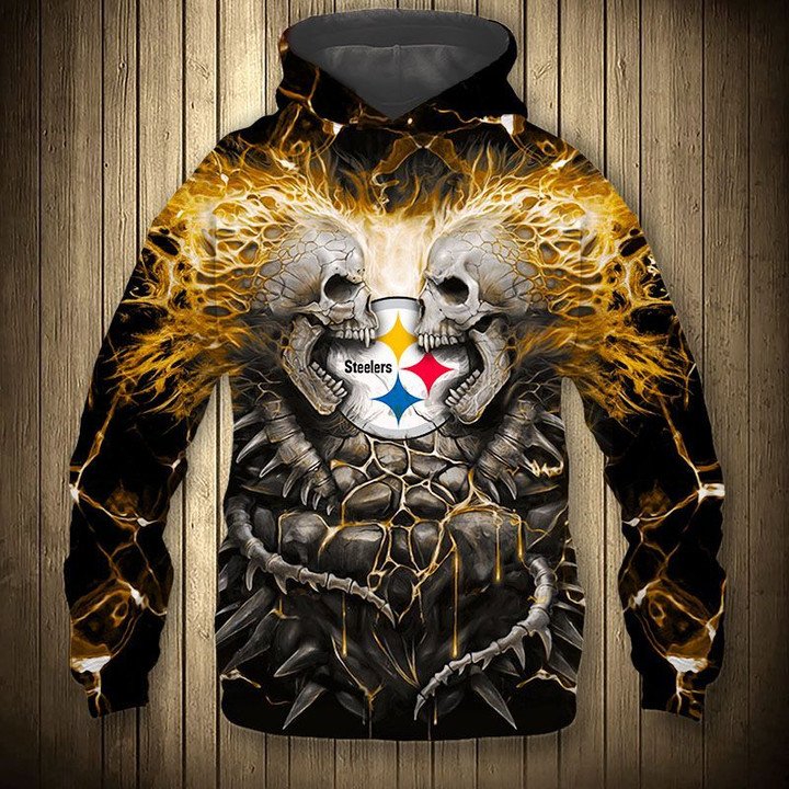 Pittsburgh Steelers Skull Halloween Stone 3D Hoodie Zip Hoodie, Nfl 3D All Over Print Hoodie Zip Hoodie