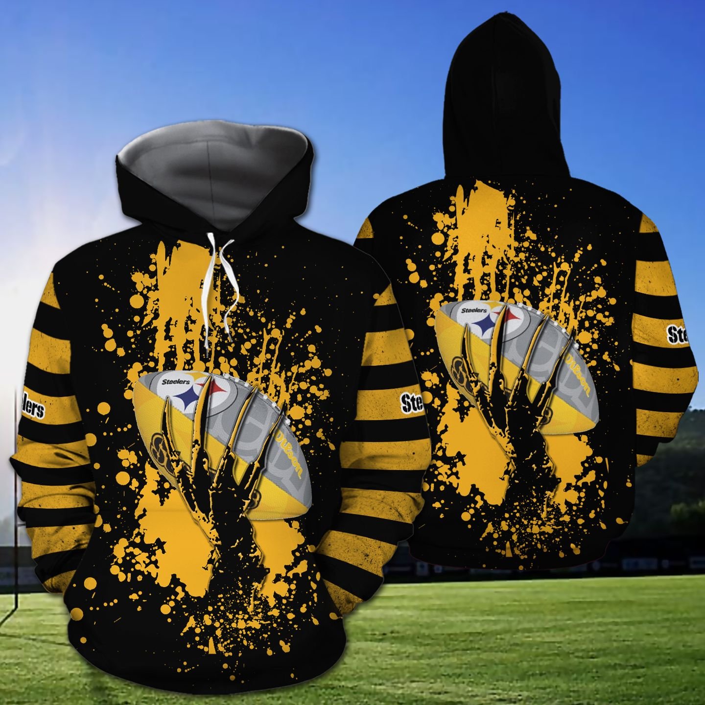 Pittsburgh Steelers Skull Hand 3D Hoodie Zip Hoodie, Nfl 3D All Over Print Hoodie Zip Hoodie