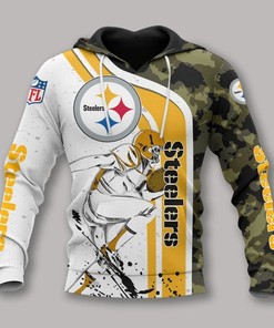 Pittsburgh Steelers White Golden Camo 3D Hoodie Zip Hoodie, Nfl 3D All Over Print Hoodie Zip Hoodie