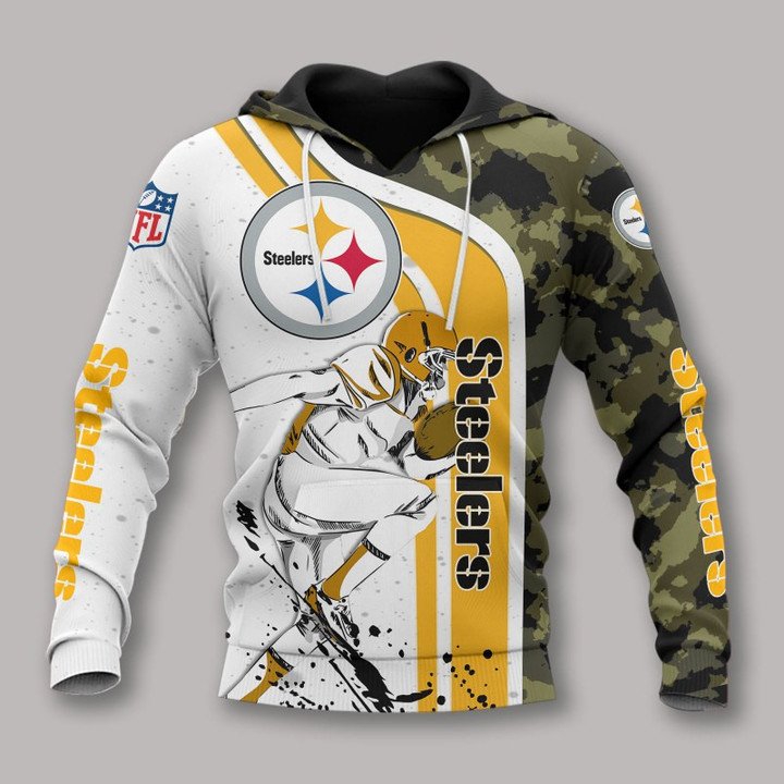 Pittsburgh Steelers White Golden Camo 3D Hoodie Zip Hoodie, Nfl 3D All Over Print Hoodie Zip Hoodie