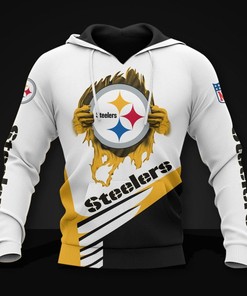 Pittsburgh Steelers White Golden Logo 3D Hoodie Zip Hoodie, Nfl 3D All Over Print Hoodie Zip Hoodie