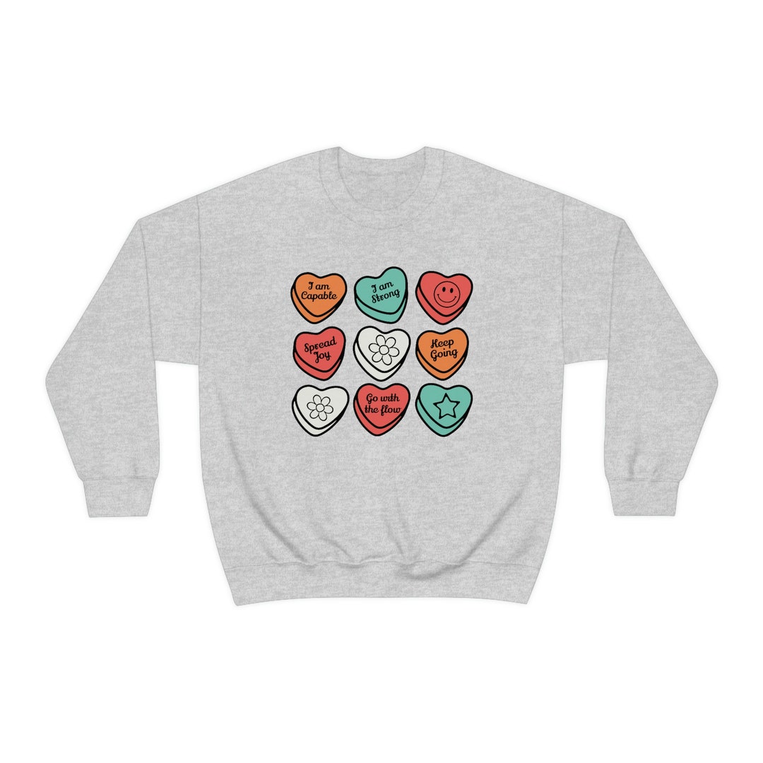 Positive Affirmations Candy Hearts, Valentines Unisex Crewneck Sweatshirt