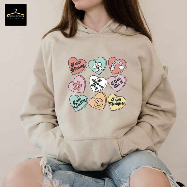 Positive Affirmations Sweatshirt, Teacher Valentine Sweatshirt, Women's Valentines Day Sweatshirt, Retro Heart Sweatshirt - Image 4