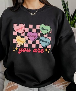 Positive Affirmations Sweatshirt, Teacher Valentine Sweatshirt, Women's Valentines Day Sweatshirt, Retro Heart Sweatshirt, unisex valentines