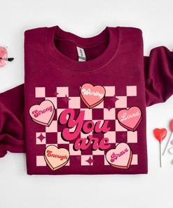 Positive Affirmations Sweatshirt, You Are Enough Sweatshirt Cute Teacher Valentine Sweatshirt, Retro Heart Sweatshirt, Womens Valentine