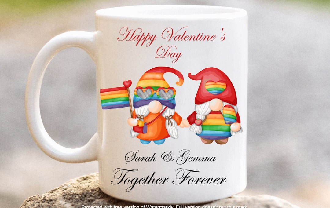 Pride Valentines Mug, Gay Gnome Mug, Lesbian Coffee Tea Cup, Personalised Pride Lover Mug, Handmade In The Uk