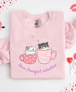 Purrfect Valentine Cat Sweatshirt, Valentine Cat Sweatshirt, Valentine woman gift, Unique Valentine Sweatshirt