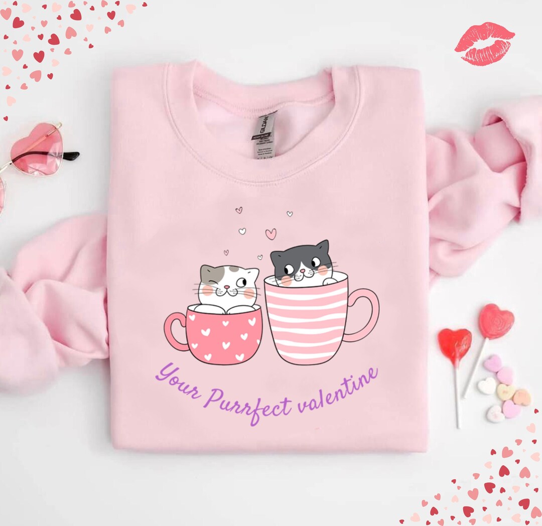 Purrfect Valentine Cat Sweatshirt, Valentine Cat Sweatshirt, Valentine woman gift, Unique Valentine Sweatshirt
