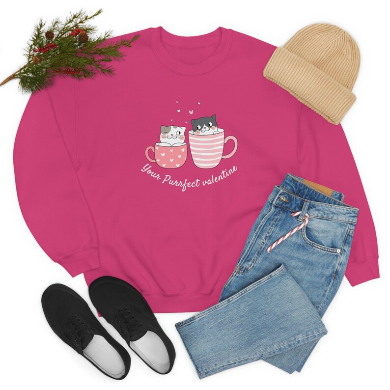 Purrfect Valentine Cat Sweatshirt, Valentine Cat Sweatshirt, Valentine woman gift, Unique Valentine Sweatshirt - Image 3