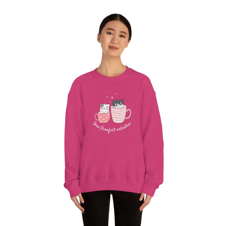 Purrfect Valentine Cat Sweatshirt, Valentine Cat Sweatshirt, Valentine woman gift, Unique Valentine Sweatshirt - Image 4