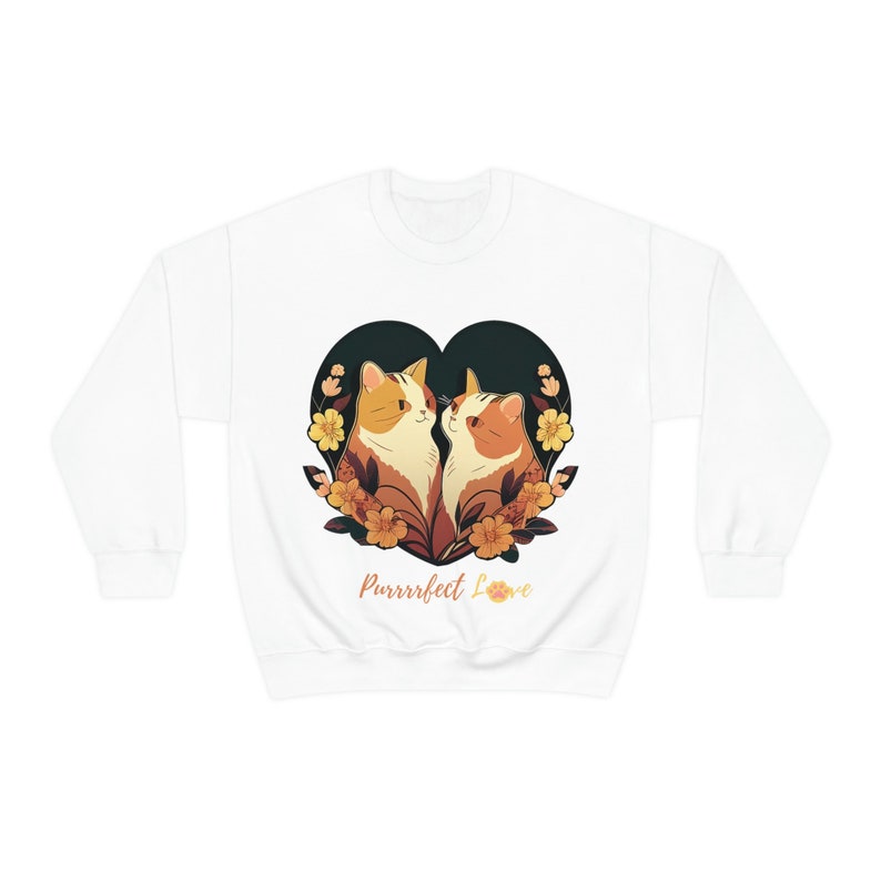Purrrfect Love, Valentines gift, Hearts, Cat, Sweater, Unisex Crewneck Sweatshirt, Unisex Sweatshirt, Couple Gift - Image 2