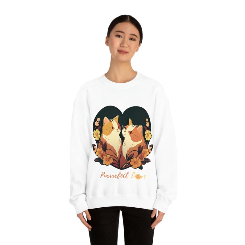 Purrrfect Love, Valentines gift, Hearts, Cat, Sweater, Unisex Crewneck Sweatshirt, Unisex Sweatshirt, Couple Gift - Image 3