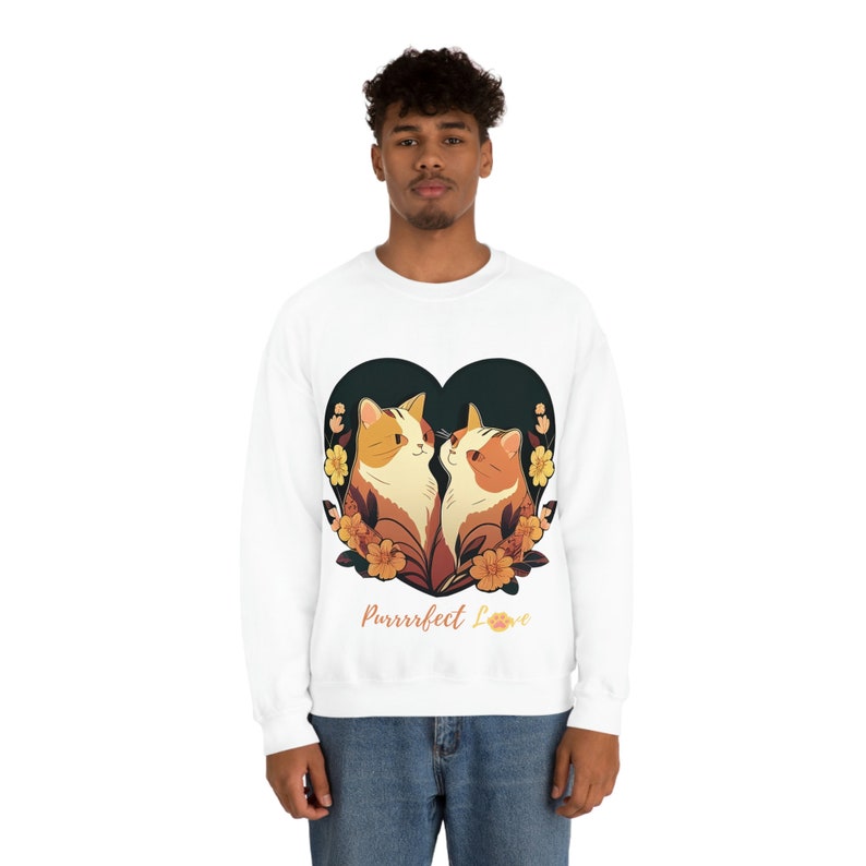 Purrrfect Love, Valentines gift, Hearts, Cat, Sweater, Unisex Crewneck Sweatshirt, Unisex Sweatshirt, Couple Gift - Image 4