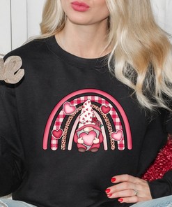 Rainbow Gnome Valentines Day Sweatshirt, Skellington T-Shirt, Unisex Valentines Sweatshirt