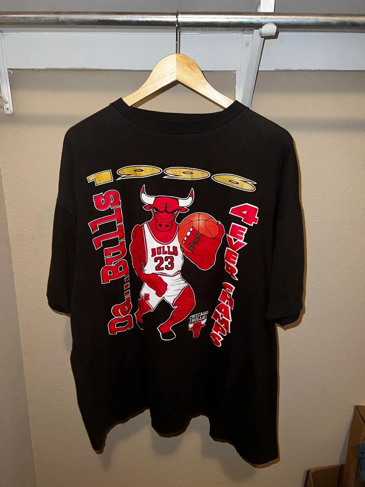 Rare 1996 Bulls “4 Ever Champs” Rap Tshirt Hoodie Crewneck Sweatshirt Reprinted Full Color Full Size Gifts for NBA Fans