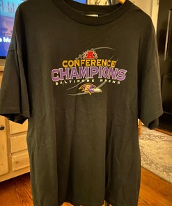 Rare Champion Baltimore Ravens Conference Champions Tshirt Pullover Hoodie Crewneck Sweatshirt Reprinted Full Color Full Size Gifts For NFL Fans