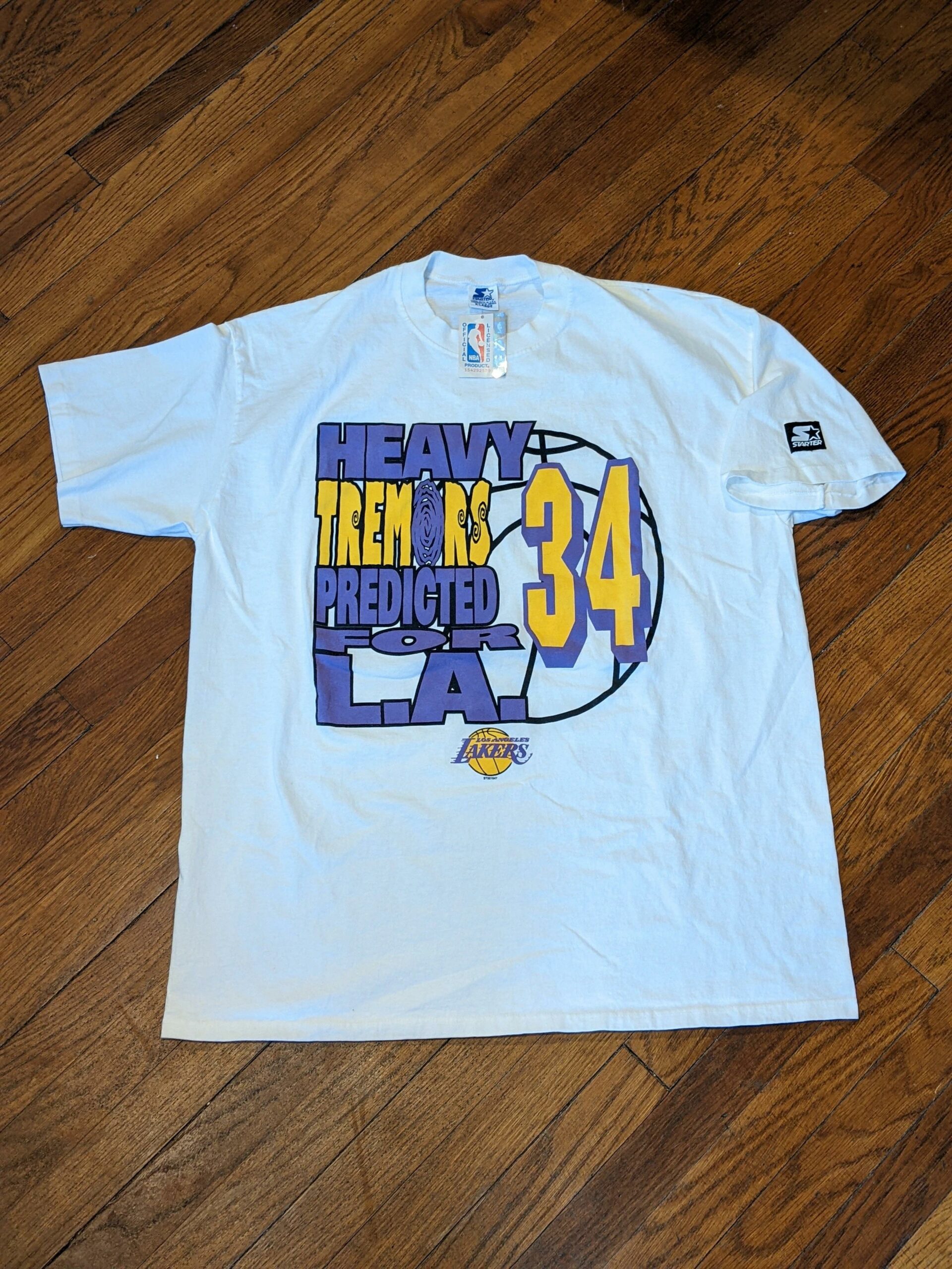 Rare Shaq Lakers Heavy Tremors Tshirt Hoodie Crewneck Sweatshirt Reprinted Full Color Full Size Gifts for NBA Fans