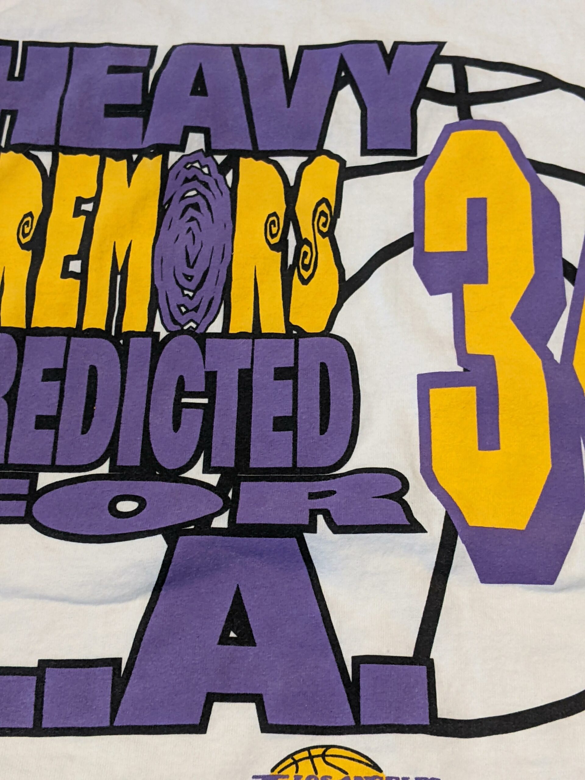 Rare Shaq Lakers Heavy Tremors Tshirt Hoodie Crewneck Sweatshirt Reprinted Full Color Full Size Gifts for NBA Fans