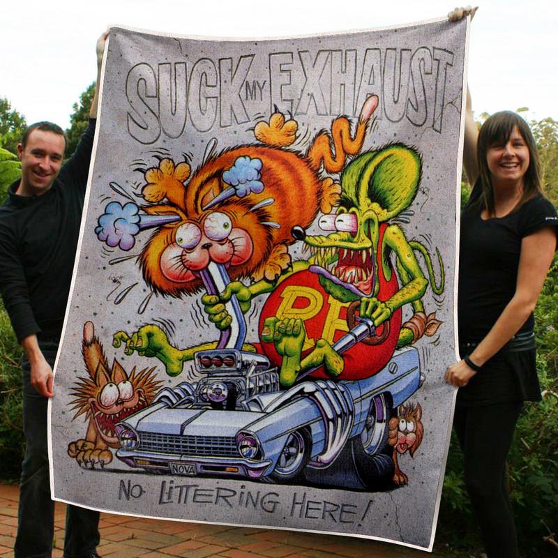 Rat Fink Garage Blanket Bluefink
