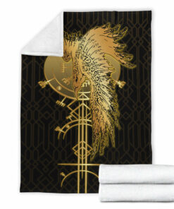 Raven Gold Viking Blanket Sherpa Fleece Blanket Gifts for Viking Lovers