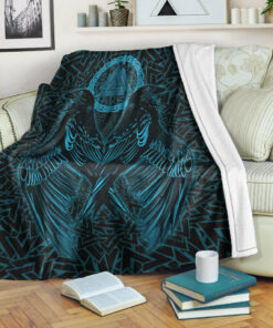 Raven Valknut Cyan Viking Sherpa Fleece Blanket