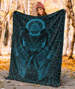 Raven Valknut Cyan Viking Sherpa Fleece Blanket