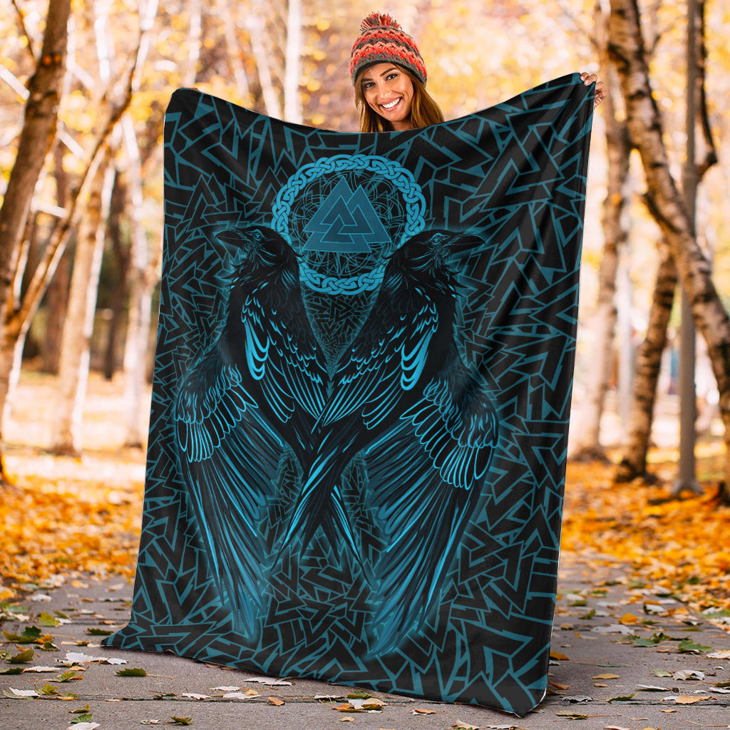 Raven Valknut Cyan Viking Sherpa Fleece Blanket