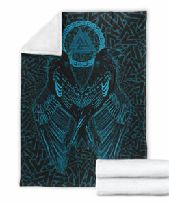 Raven Valknut Cyan Viking Sherpa Fleece Blanket