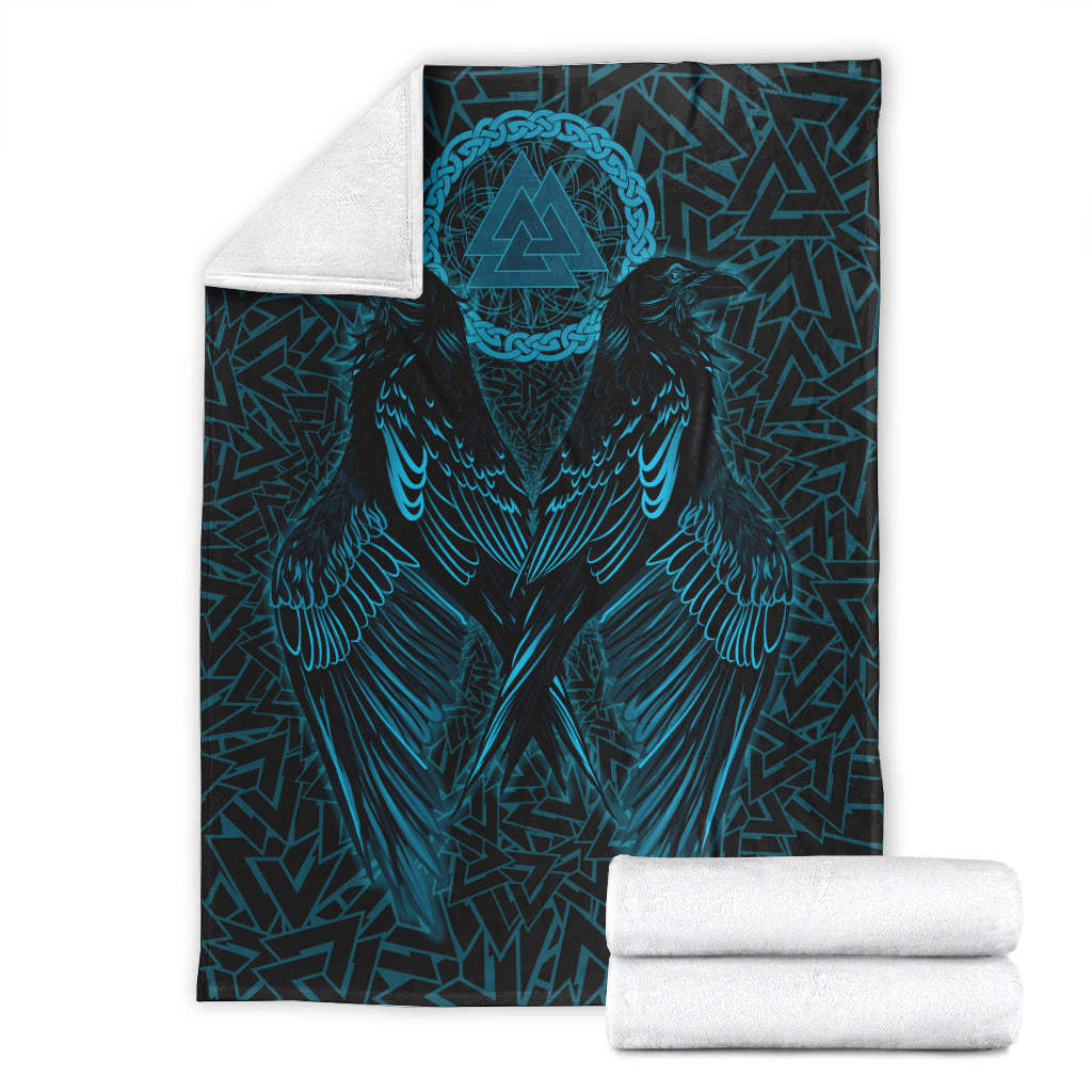 Raven Valknut Cyan Viking Sherpa Fleece Blanket