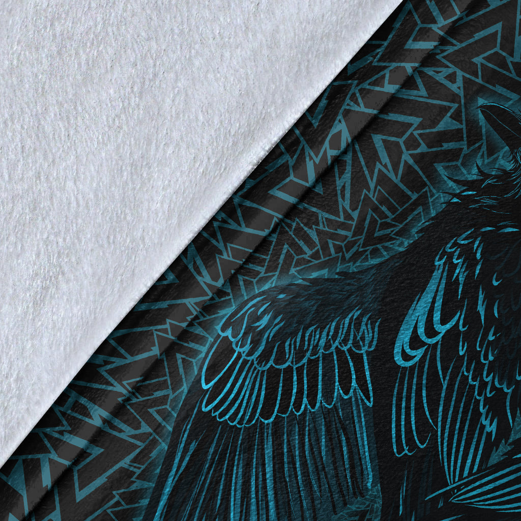 Raven Valknut Cyan Viking Sherpa Fleece Blanket