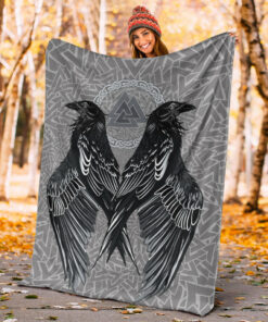 Raven Valknut Viking Sherpa Fleece Blanket