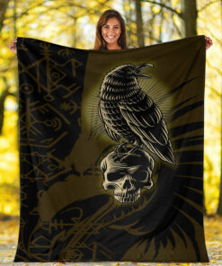 Raven Viking Sherpa Fleece Blanket Gifts for Viking Lovers
