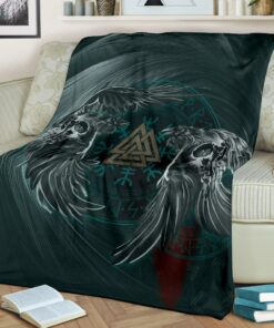 Ravens Skull Tattoo Viking Blanket