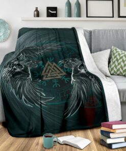 Ravens Skull Tattoo Viking Blanket