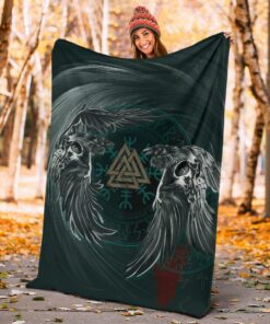 Ravens Skull Tattoo Viking Blanket