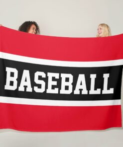 Red Black White Baseball Text Stripes Blanket