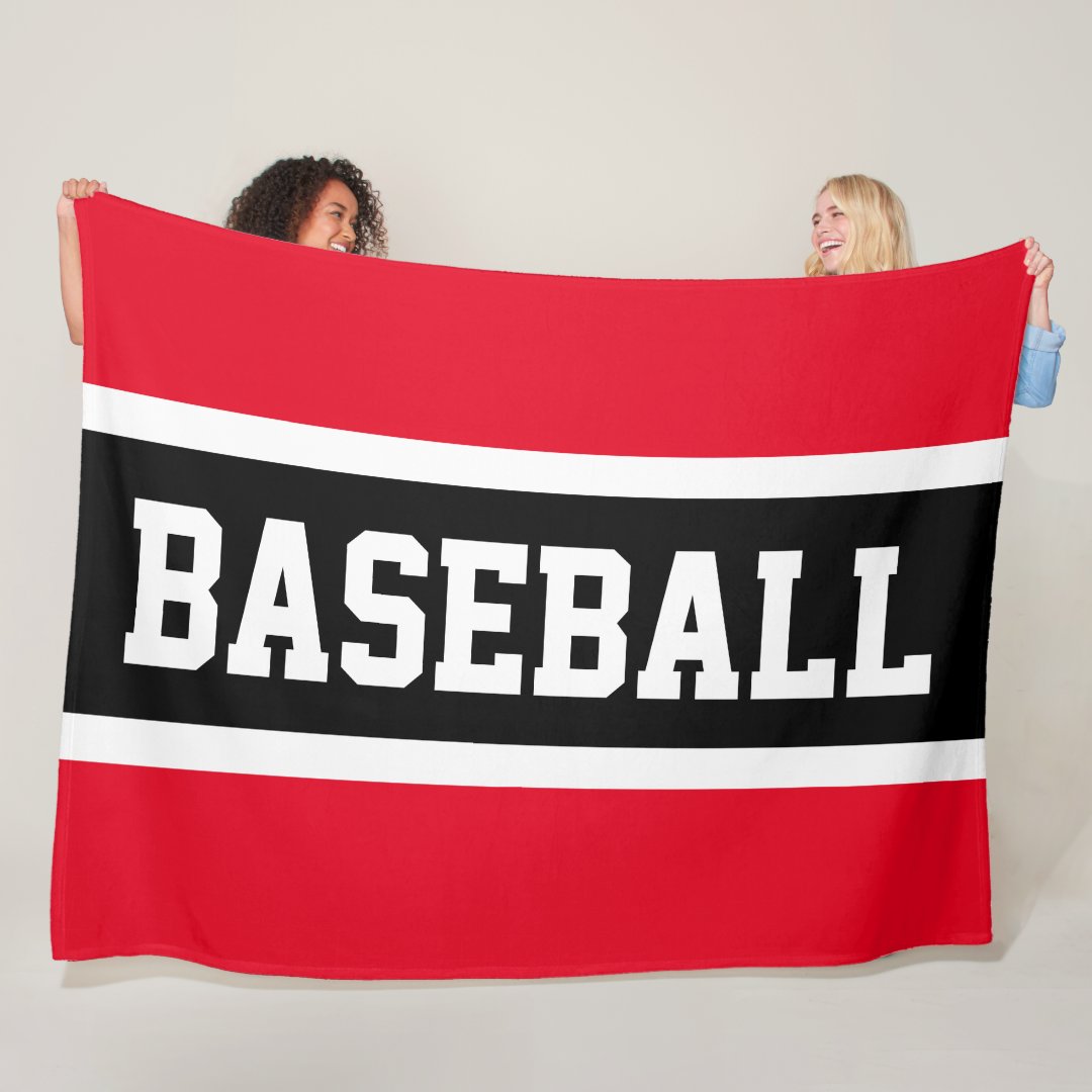 Red Black White Baseball Text Stripes Blanket