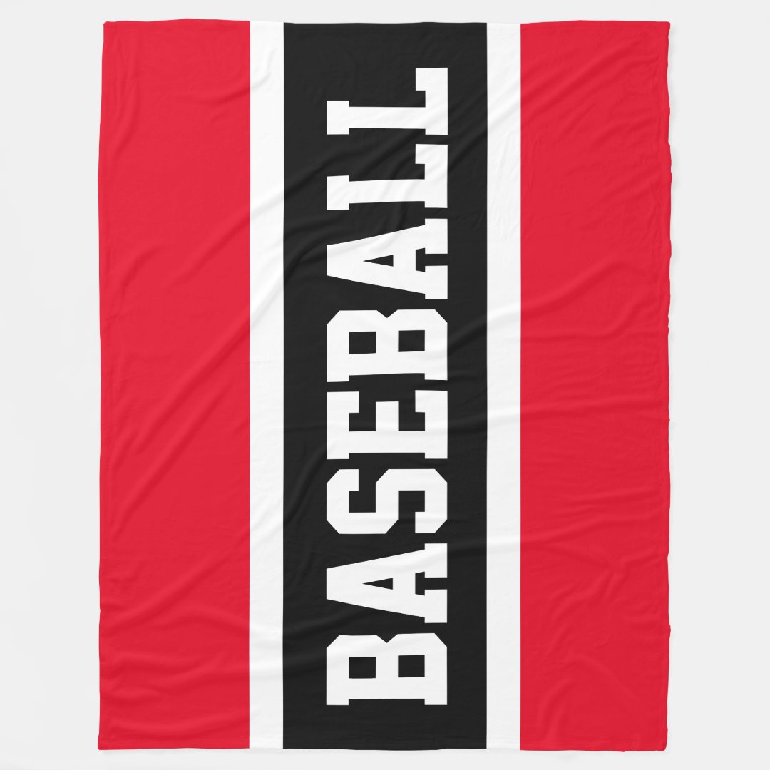 Red Black White Baseball Text Stripes Blanket