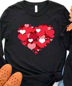 Red Heart Long Sleeve Shirt, Gift For Valentine's Day, Shirt For Couple, Happy Valentine's Day Shirt, Red Heart Tee, Cute Heart T-Shirt