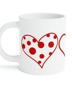 Red Hearts On A Ceramic Mug, Coffee Mug Valentine Gift, Gift For Her Or Him
