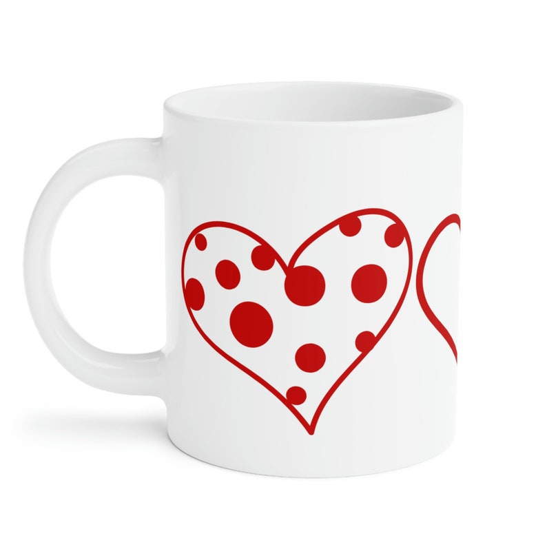Red Hearts On A Ceramic Mug, Coffee Mug Valentine Gift, Gift For Her Or Him