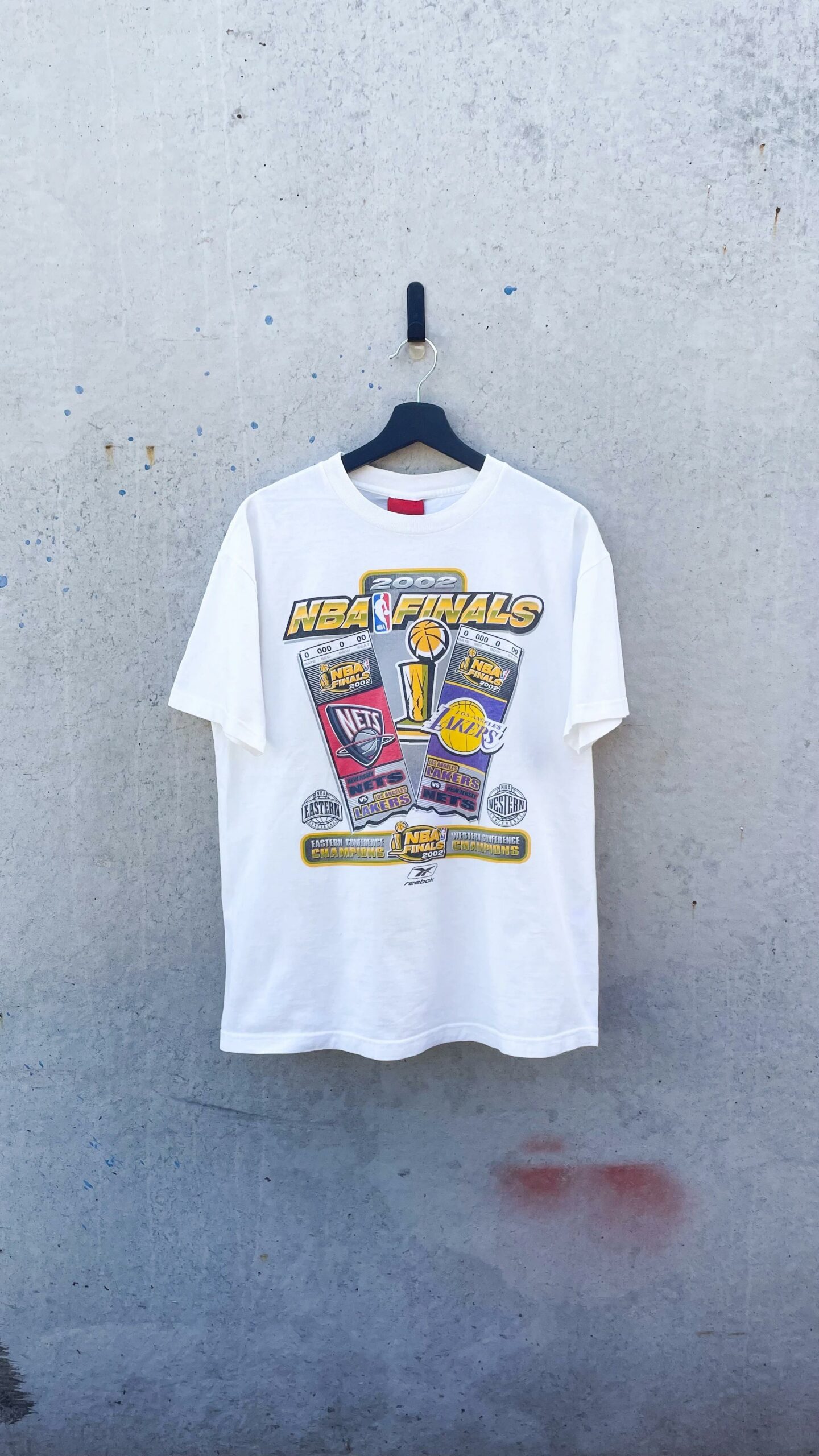 Reebok ’02 NBA Finals Lakers Vs Nets Tshirt Hoodie Crewneck Sweatshirt Reprinted Full Color Full Size Gifts for NBA Fans