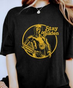 Retro 90s Star Wars C-3PO Stay Golden Shirt, Galaxy's Edge Trip, Unisex T-shirt Family Birthday Gift Adult Kid Toddler Comfort Colors Tee