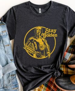 Retro 90s Star Wars C-3PO Stay Golden Shirt, Galaxy's Edge Trip, Unisex T-shirt Family Birthday Gift Adult Kid Toddler Comfort Colors Tee