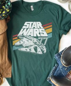 Retro Disney Star Wars Millennium Falcon Retro Rainbow Stripe Shirt, Galaxy's Edge Unisex T-shirt Family Birthday Gift Adult Kid Toddler Tee