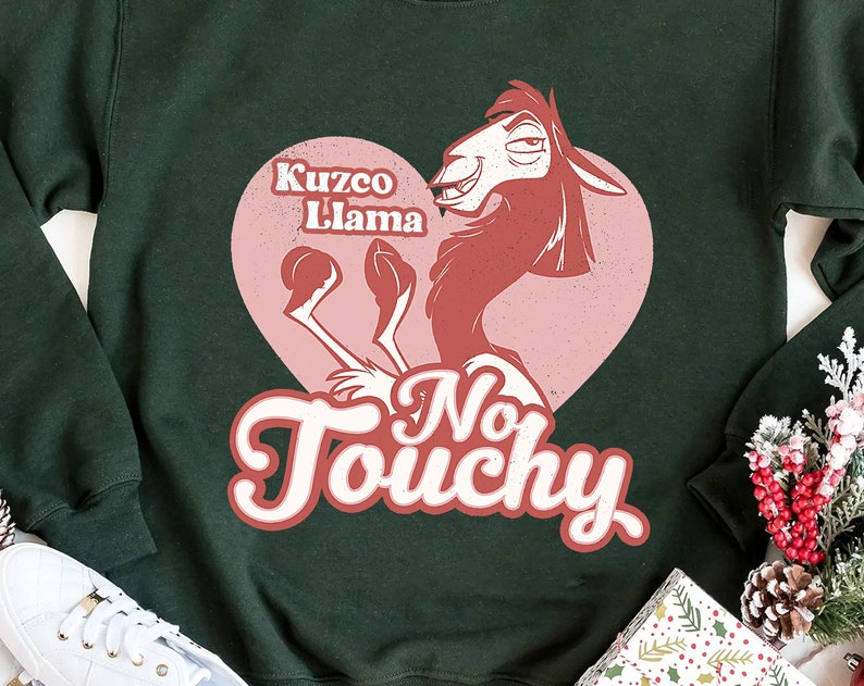 Retro Kuzco Llama No Touchy Sweatshirt Disney Valentine Kuzo Llama No Touchy Love Heart Unisex T-shirt Valentine's Day Shirt Gift For Couple - Image 2